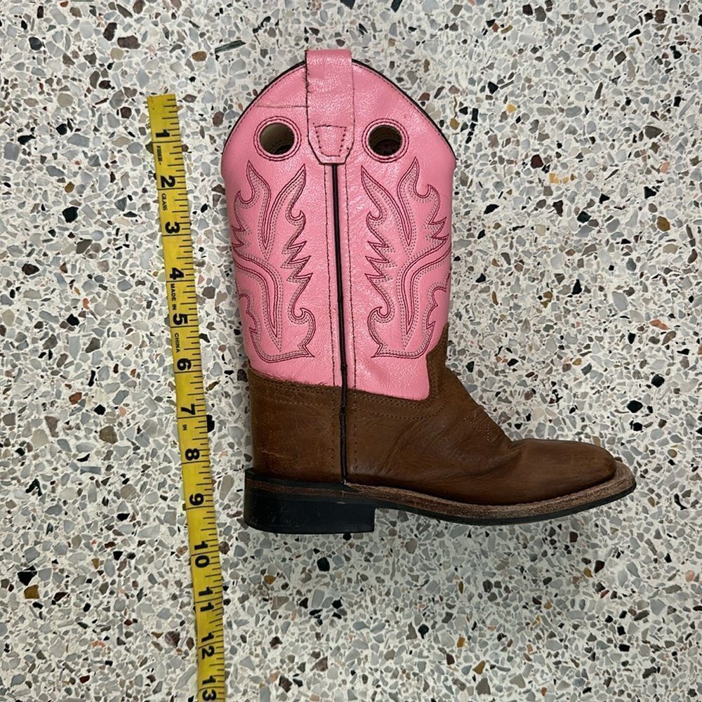 Old West kids brown pink corona calf square the cow girl boot 10.5 D wes… - Picture 8 of 8